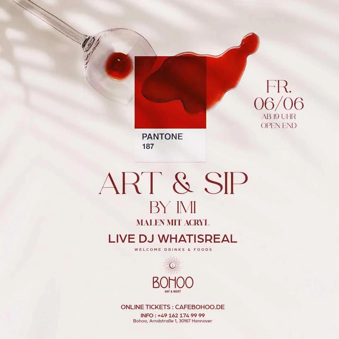 Plakat Art & Sip by imi, Freitag 06/06 ab 19 Uhr, Malen mit Acryl, Live-DJ whatisreal